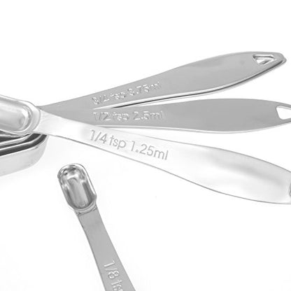 6-Piece 18/8 Stainless Steel Measuring Spoons Set, Silver | Six Engraved US and Metric Sizes From 1/8 TSP to 1 Tbsp Fit Narrow Spice Jars and Stay Together On an O-shaped Ring - color: Silver, size: 6 Piece