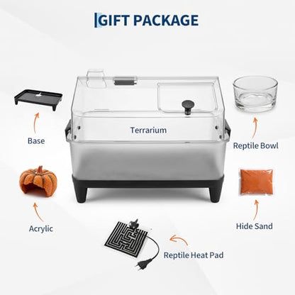 Garvee Reptile Tank Starter Kit, Reptile Terrarium with Lid, Heating Pad, Hygrometer, Bowl,Hide, Sand, Acrylic Small Reptile Habitat for Reptiles, Tarantula, Lizards, Frogs, Geckos or Hermit Crabs