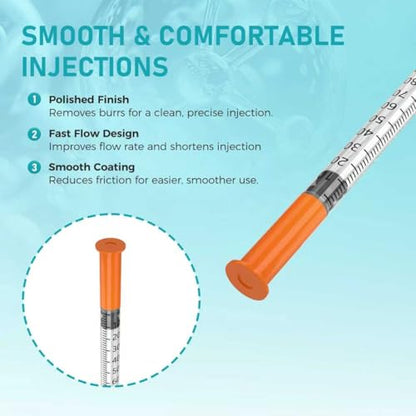 U-100 1ml 31 gauge 5/16 syringe, Individually Wrapped, Pack of 100 - size: 1ml-31G 5/16"-orange, style: 100