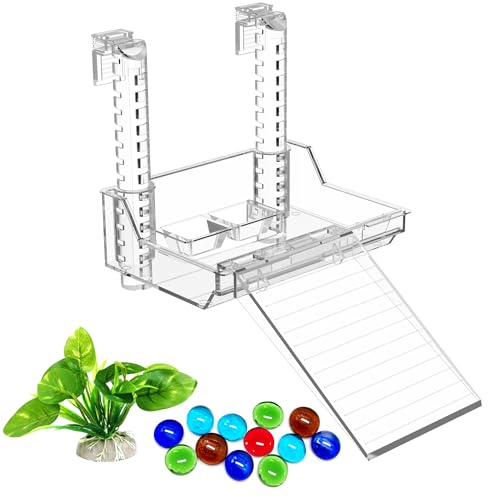 GOZILLA Turtle Basking Platform with Feeding Tray & Adjustable Ramp,Anit-Slip,Durable,Height Adjustable Hanging Platform.Acrylic Turtle Dock for Small Turtles, Reptiles and Aquatic Pets. (Small Kit) - size: Small