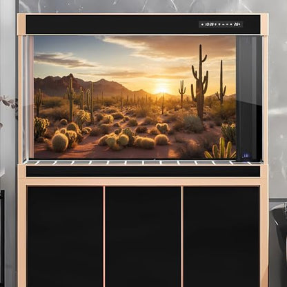 Sunset Desert Reptile Habitat Background Silhouette of Saguaro Cactus Arid Mountain Range Terrarium Background Cacti Sand with Dunes Aquarium Background Desert Mountain Fish Tank Background 30x12in - color: Cactus Orange, size: 30(W)x12(H)in