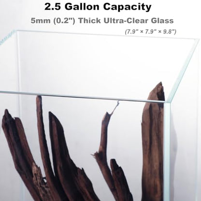 2.5 Gallon Nano Aquarium Kit with Bamboo-Base LED Light, Hanging Filter & Hydroponic-Ready Lid – Ideal for Betta, Shrimp, or Aquatic Plants