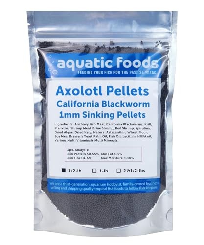 Axolotl Blackworm Pellets. 1mm-1/32 Sinking California Blackworm Micro Pellets for Baby Axolotl, Shrimp, Salamanders, Frogs, Snails, Newts…1/2-lb Pouch Bag - size: 8 Ounce (Pack of 1)