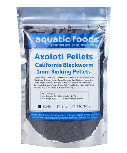 Axolotl Blackworm Pellets. 1mm-1/32 Sinking California Blackworm Micro Pellets for Baby Axolotl, Shrimp, Salamanders, Frogs, Snails, Newts…1/2-lb Pouch Bag - size: 8 Ounce (Pack of 1)