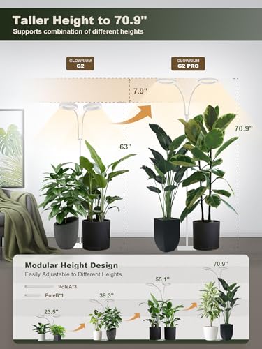 Tall Plant Grow Light for Indoor Plants, Full Spectrum Plant Light | 48W LED Grow Lamp with Dual Heads, 23.5-71" Adjustable Height, 3/9/12/16H Timer, 6-Level Dimming for Large Houseplants - color: White(Dual Heads)