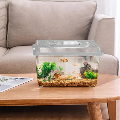 Transparent Reptile Feeding Box 360°, Standard Faunarium with Handle, Reptile Tank Transport & Portable Habitat Feeding Boxes, Transparent Plastic Pet Houses for Gecko, Frog, Lizard, Tarantula (Grey) - color: Grey