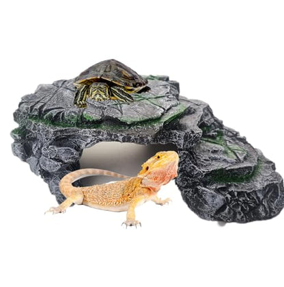 kathson Turtle Basking Platform,Resin Bearded Dragon Basking Platform Reptile Habitat Cave Climbing Ramp Turtle Tank Decoration for Leopard,Geckos,Lizards,Turtles,Snakes,Frogs,Newts - style: hideout