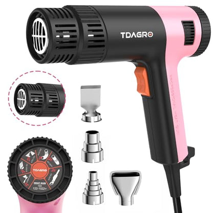 Heat Gun for crafting 1800W, 122℉~1202℉ Variable Temperature Control with 2-Temp Settings 4 Nozzles, 1.5s Fast Heating Mini Heat Gun for Resin, Shrink PVC Tubing/Crafts and Vinyl Wrap（Pink）