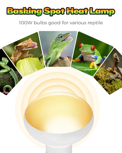 Reptile Heat Lamp, Simulate Natural Sunlight Heat Light Bulbs 2 Pack 100W Amphibians Basking Heat Lamp Bulbs for Reptiles, Bearded Dragon, Lizard, Turtle, Chicken