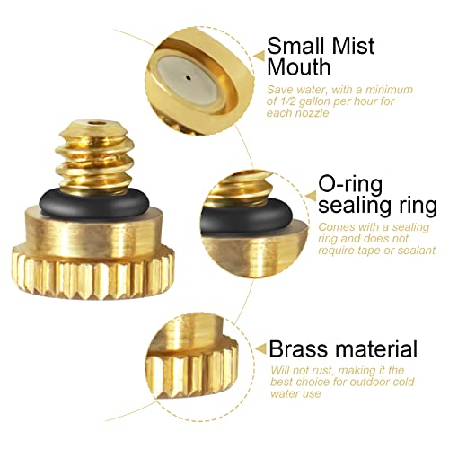 KUWAN 0.016" Orifice (0.4mm) Thread UNC 10/24 Brass Misting Nozzles 100PCS | Low Pressure Atomizing Misting Sprayer Water Hose Nozzle for Greenhouse, Landscaping, Outdoor Cooling Mister System - color: 100PCS
