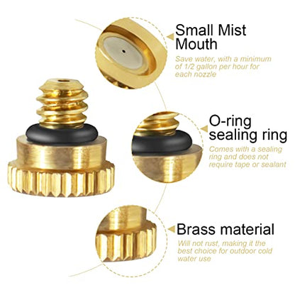 KUWAN 0.016" Orifice (0.4mm) Thread UNC 10/24 Brass Misting Nozzles 100PCS | Low Pressure Atomizing Misting Sprayer Water Hose Nozzle for Greenhouse, Landscaping, Outdoor Cooling Mister System - color: 100PCS
