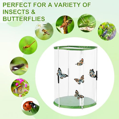M METERXITY Butterfly Habitat Cage Terrarium, Outdoor Collapsible Mesh Pop-up with Zipper Protection for Breeding Butterfly/Ladybug, Mesh Plant Enclosure [White with Green, 12 x 12 x 16 Inch] - size: 12 x 12 x 16 Inch