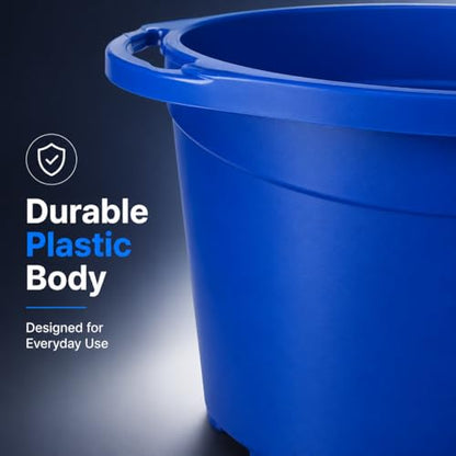 12 Quart Plastic Oval Bucket, Blue Multi-Purpose Utility Pail for Cleaning, Storage, Rinsing, Laundry, Car Wash, Home, Garage, Indoor and Outdoor Use