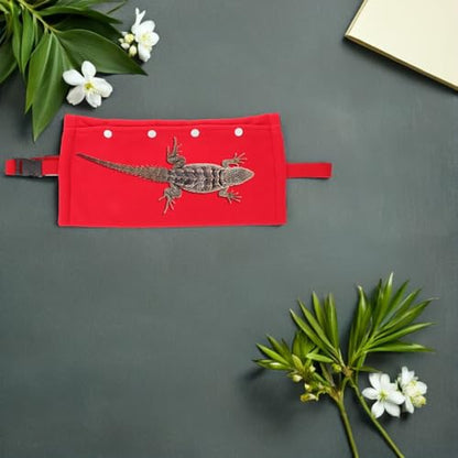 BESTonZON Reptile Transport Sling Adjustable Breathable Pet Travel Carrier Bag for Small Animals with Red Exterior Suitable for Bearded Dragons Chameleons Geckos Outdoor Use