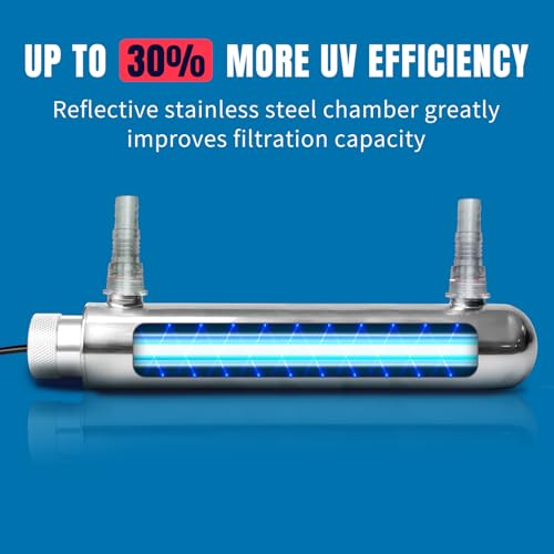 12W Inline Aquarium UV Light Clarifier for Koi Pond Small Pool Filter Cold Plunge UVC Light Stainless Steel Ultraviolet Green Clear Machine - size: 12W Integrated Lamp