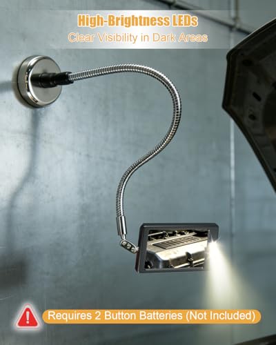 Inspection Mirror with LED Light and Magnetic Base for Auto Repair 19.7in | 50cm Gooseneck Bend, Metal Construction, Flexible Control, Adjustable Arm, Confined Space Access, Quick Setup