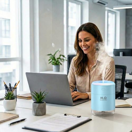 SZO Plant Humidifier Indoor, 500ml Blue with Colorful Lights | Small Humidifiers for Plants, Travel, Bedroom, Office Desktop, Baby Room - color: Blue