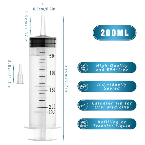 200ml Large Syringes, Individually Sterile Sealed Plastic Syringe for Liquid, Scientific Labs, Measurement, Pet Feeding ,Ink Refilling ,Oil or Glue Applicator(1 Pack) - style: 200ml
