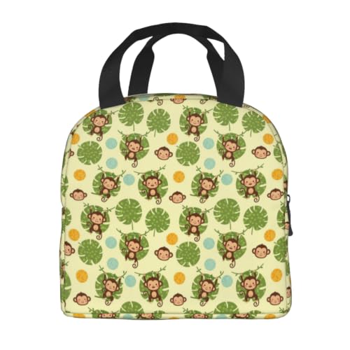 Women Monkey Palm Print Insulated Cooler Tote Bag | Cute Monkey Palm Leaves Yellow, Thick Foam Insulated Tote, Water-Resistant, Perfect for Hiking & Beach - color: Pattern (846)