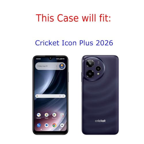 Shockproof Phone Case Compatible with Cricket Icon Plus 2026, w/Tempered Glass - Music Notes/White - color: Music Notes / White