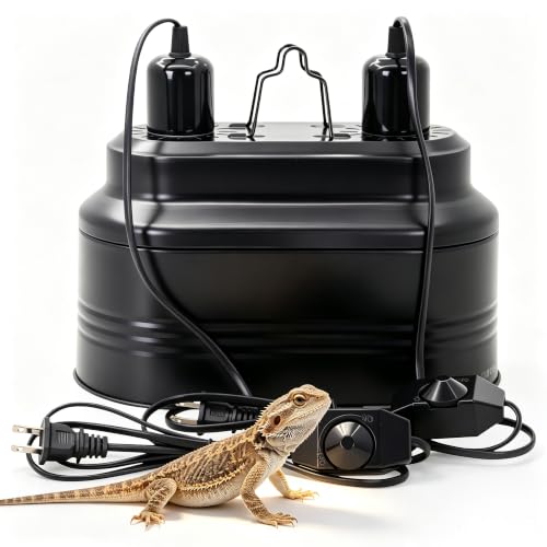 Dual Reptile Deep Dome Lamp Fixture with Independent Switches | Temperature Adjustment,Dual Deep Cap Combo,UVB & Basking Bulb Holder for Bearded Dragons,Turtles,Snakes & Lizards