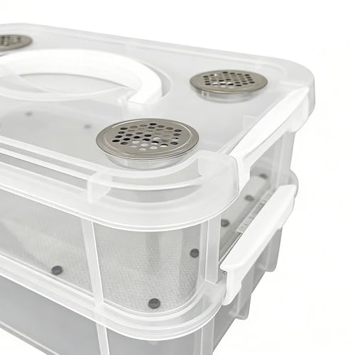 Mealworm Container - Ventilated Lid Transparent Fine Mesh | Mealworm Keeper Box Habitat - for Reptiles, Birds, Chickens, Lizards, Bearded Dragon, Frogs, Tortoises