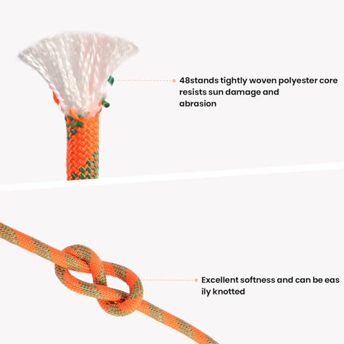 1/2 inch x 200ft Arborist Tree Climbing Rope – 48 Strand Polyester Static Bull Rope, 9000lb Breaking Strength – Heavy Duty Utility Line for Swing Pulling, Outdoor, Marine Use – ASTM F2116 Certified - size: 1/2IN x 200FT, style: Orange