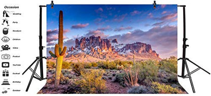 Leyiyi 5x3ft Arazona Mountain Cactus Photography Background Desert Sunset Summit Western American Travel Hiking Desert Flora Cloud Desolate Cowboy Polyester Backdrop Terrarium Background - color: Desert1, size: 5x3ft-P