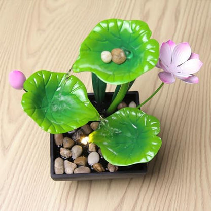 Water Fountain Indoor Waterfall Fountain 3-Tier Tabletop Fountain Lotus Desk Relaxation Home Decor Including Lots of Rocks and Soothing Sound Machine (Green 1) - style: whisper of lotus