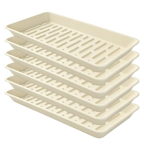 Plant Saucer Tray 6.5 x 13 Inch, Heavy Sturdy Long Narrow Plastic Plant Drainage Tray No Holes, Drip Tray for Pots, Seed Starter Growing Tray, Beige - color: Beige, size: 13" x 6.5" x 1.2" (6pack)