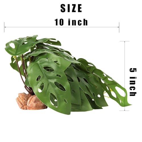 Swiss Cheese Reptile Terrarium Plants for Ball Python Snake Gecko | Reptile Artificial Plants, Fits Bearded Dragon Crested Gecko Lizard Frog Tortoise Tank Enrichment - color: B-fake Swiss Cheese Plants