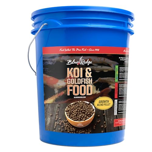 Blue Ridge Koi Fish Food 14lb - Koi Food 3/16” Large and Mini Blend Growth Formula, Goldfish Food, Premium Fish Food for Ponds, Ponds Fish Food, Floating Pond Pellets - size: 14 Pound (Pack of 1)