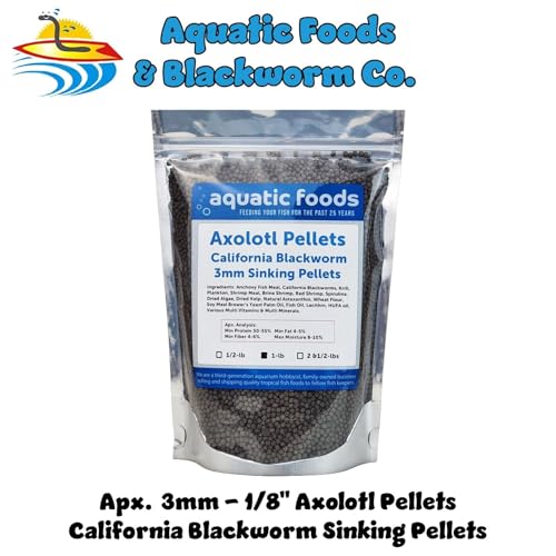 Axolotl Blackworm Pellets. 3mm-1/8 Sinking California Blackworm Medium Pellets for Medium/Large Axolotl, Frogs, Shrimp, Salamanders, Newts, Snails…1-lb Pouch Bag - size: 1 Pound (Pack of 1)