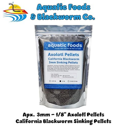 Axolotl Blackworm Pellets. 3mm-1/8 Sinking California Blackworm Medium Pellets for Medium/Large Axolotl, Frogs, Shrimp, Salamanders, Newts, Snails…1-lb Pouch Bag - size: 1 Pound (Pack of 1)