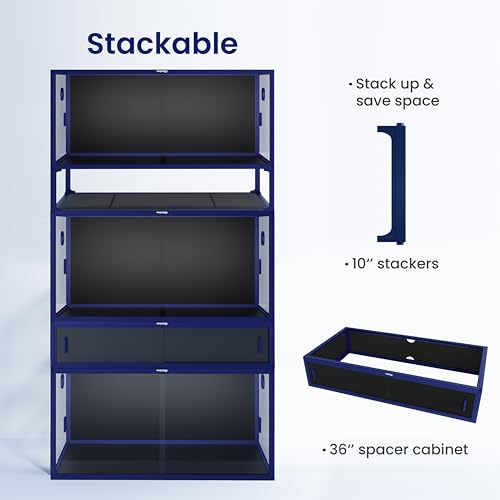 Stackable 50 Gallon Reptile Enclosure for Gecko, Juvenile Reptile | Optimal Ventilation & Light Penetration by Rust Proof Mesh Top, Easy Assembly within 6 Steps with Clear Instruction - color: Dart Blue, size: 50 Gallon