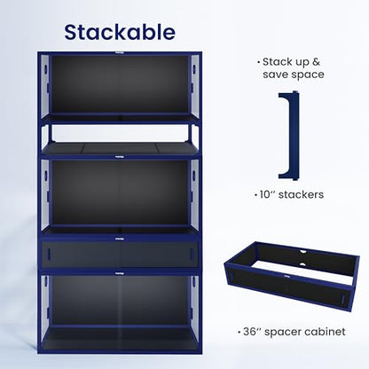 Stackable 50 Gallon Reptile Enclosure for Gecko, Juvenile Reptile | Optimal Ventilation & Light Penetration by Rust Proof Mesh Top, Easy Assembly within 6 Steps with Clear Instruction - color: Dart Blue, size: 50 Gallon
