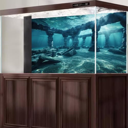 Under The Sea Aquarium Background Deep Sea Ancient Marine Ruins Fish Tank Background Underwater Enigmatic Ocean Submerged Structures Terrarium Backgrounds Sea Waves Reptile Tank Backgrounds 48x20in - color: Blue, size: 48(W)x20(H)in