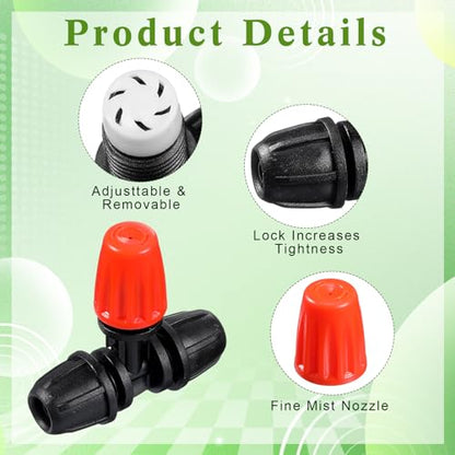 Pushglossy 36 Pcs 1/2" to 1/4" Drip Irrigation Fittings Kit Anti-Drop Barbed Tee Connector 2 4 6 Way Locked Tee Easy Connector Tubing End Plug Misting Nozzle Irrigation Hose Adapter for Plant System