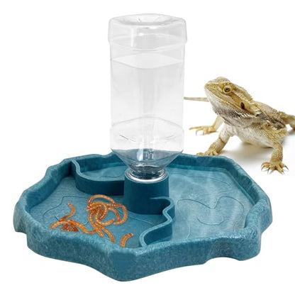 9oz Reptile Water Bottle, Turtle Automatic Feeders Waterer Food and Water Bowl pet Dispenser Bottle Feeding Dish for Lizard Tortoise Chameleon - color: Blue