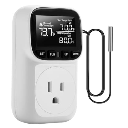 Diymore Digital Temperature Controller Outlet - Precise Heating/Cooling Control for Greenhouse, RV & Incubator (5A/1800W, -40°F to 210°F) - color: Digital Temperature