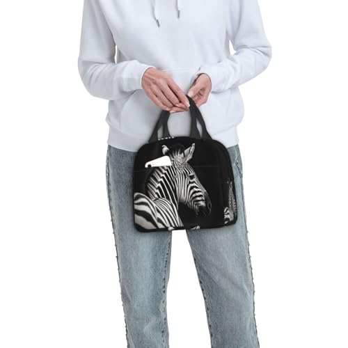 Insulated Lunch Bag Black & White Zebra Lunch Box for Women Men Reusable Leakproof Lunch Cooler Bag for Office Picnic - color: Black/White Zebra