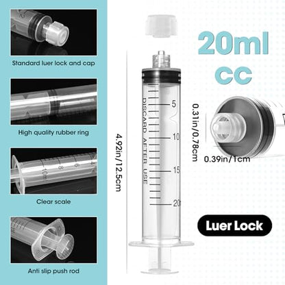 20ml Luer Lock Syringe with Cap and Soft Plastic Tube, 10 Pack | Suitable for Pet Liquids Feeding, Individually Wrapped - size: 20ml - 4.0mm Tube