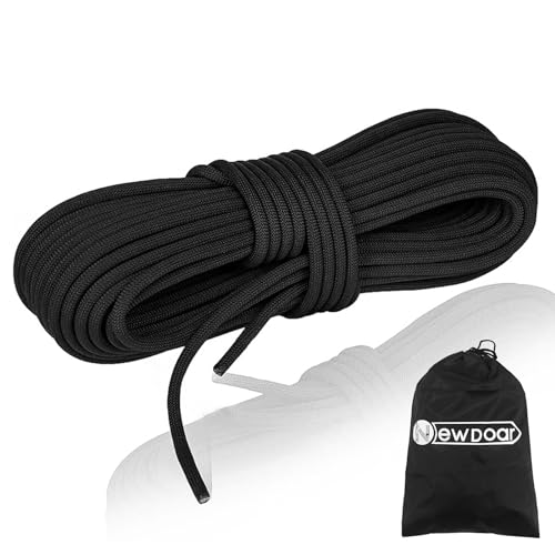 Static Climbing Rope - 8mm (5/16c) / 10mm (3/8”) Double Braid Accessory Cord for Rock,Hauling, Prusik, Survival - Pre-Cut 20FT, 50FT, 100FT, 165FT Lengths - Outdoor, Fire Rescue Equipment - color: Black, size: 3/8 in x 50 ft