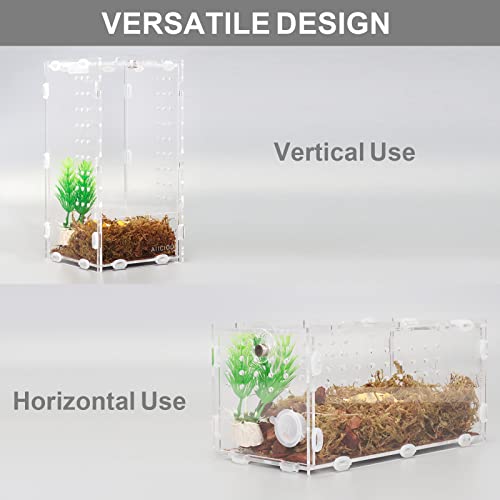 Aiicioo Micro Habitat Terrarium Enclosure 4x4x8 Inches Tarantula Enclosure Box Insect Habitat Clear Acrylic Reptile Feeding Tank for Jumping Spiders Insect Small Tree Dwelling Reptiles - size: 4x4x8 Inches
