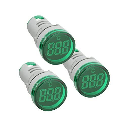 Digital LED Thermometer Display with Indicator Light, 22mm (7/8 inch) Mounting Hole, Energy-Saving Design, Temperature Range -20°C to +199°C Green (3 Pack) - style: Green - Thermometer
