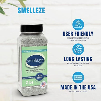 SMELLEZE Dead Animal Odor Removal Granules - 2 lb Bottle | Eliminate Dead Rat, Mice, Squirrel, Chipmunk, Raccoon & Bat Smell. Safe for Indoor & Outdoor Use - size: 32 Ounce (Pack of 1)
