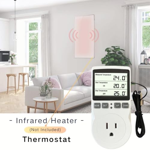 Plug in Thermostat Temperature Controller Heavy Duty Digital Thermostat Outlet Plug Heating Cooling Mode Countdown Timer
