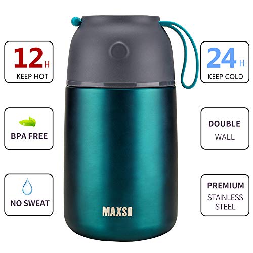 MAXSO 2 Pack Soup Thermo for Hot & Cold Food for Kids Adults, Vacuum Insulated Food Jar Thermal Lunch Containers, Travel Food Flask with Spoon (24 oz,17 oz) (Matte Green) - color: Green