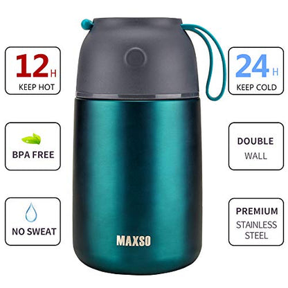 MAXSO 2 Pack Soup Thermo for Hot & Cold Food for Kids Adults, Vacuum Insulated Food Jar Thermal Lunch Containers, Travel Food Flask with Spoon (24 oz,17 oz) (Matte Green) - color: Green