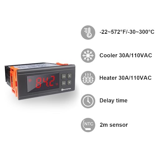 KETOTEK KT8230 Digital Temperature Controller Thermostat Regulator | 120VAC 30A, Fahrenheit -22~572℉, Heating Cooling, For Incubator Brooder Refrigerator Fermenter Greenhouse Reptile